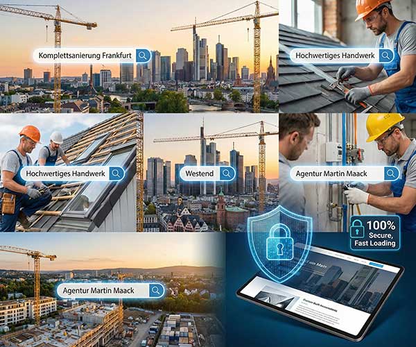 Handwerker prüft Bauplan auf Tablet - modernes Webdesign für Handwerksbetriebe